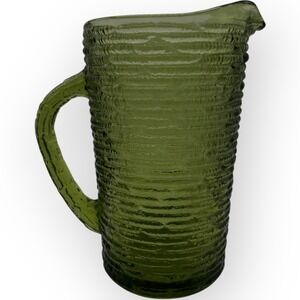 Vintage Anchor Hocking Soreno Avocado Green Glass Juice Pitcher Vase 7" Grandma